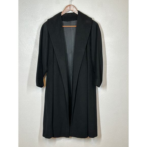 VTG 100% Chinese Cashmere Trench Coat M Black Ultra Soft Lined Luxury Minimalist - Picture 1 of 13